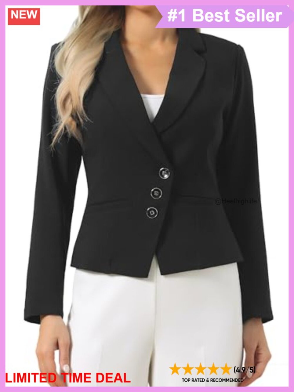 Women's Notch Lapel Button Down Long Sleeve Blazer Business Casual Suit Jacket